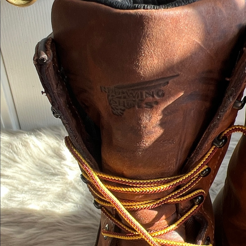 Red Wing Shoes Brown Leather Boots with Yellow Laces - Picture 8 of 11